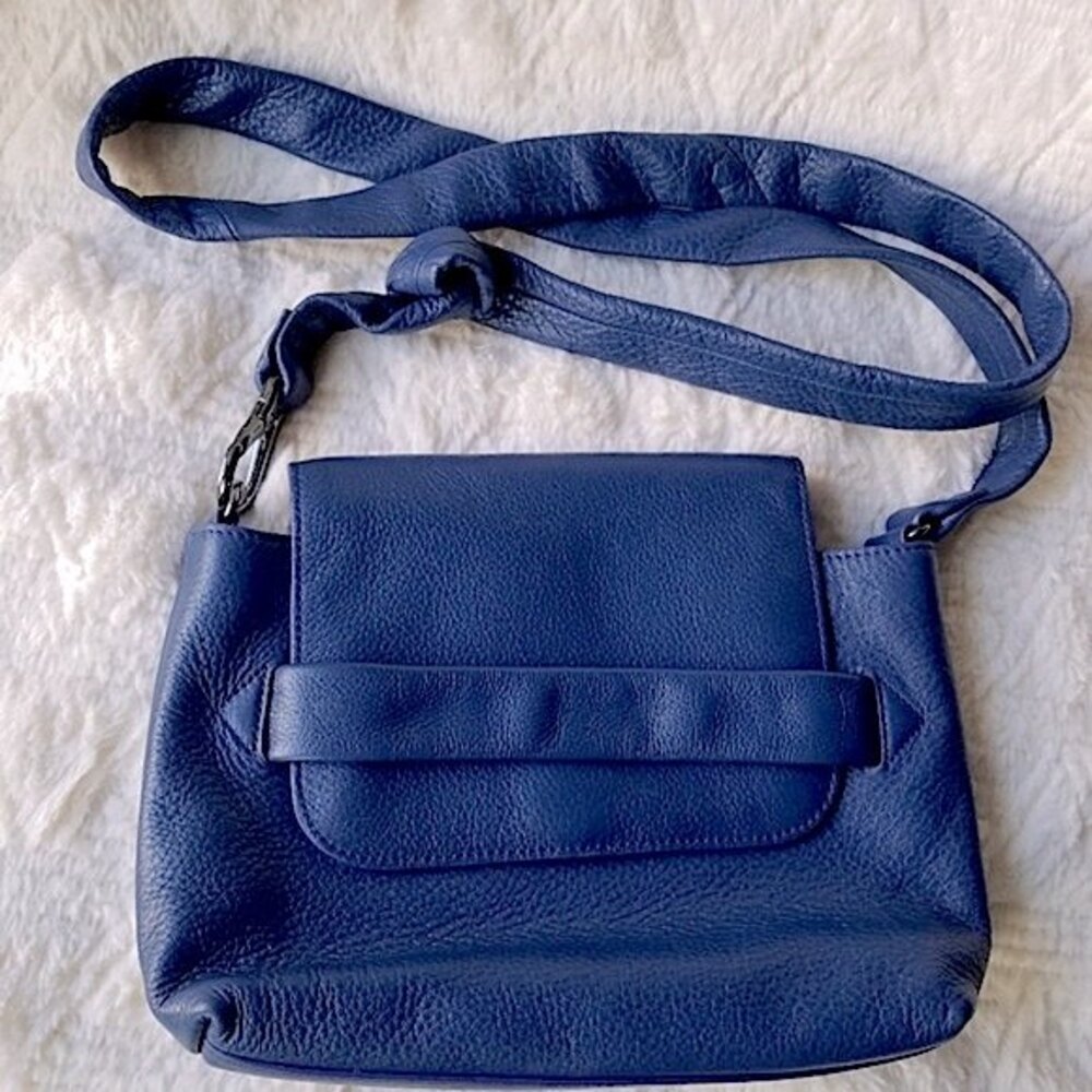 Halston Heritage Small Leather Crossbody Blue Flap Bag - Picture 5 of 10